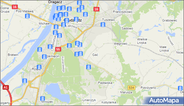 mapa Gać gmina Grudziądz, Gać gmina Grudziądz na mapie Targeo