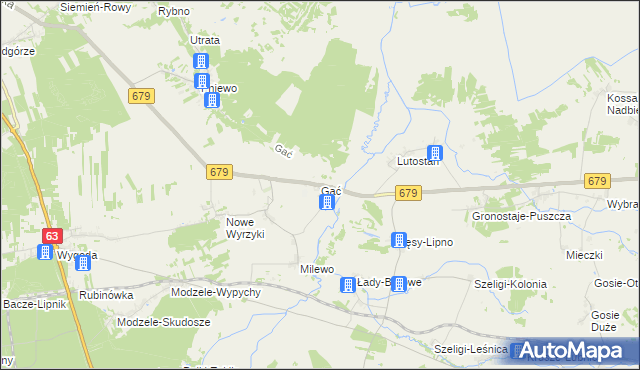 mapa Gać gmina Łomża, Gać gmina Łomża na mapie Targeo