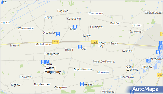 mapa Gaj gmina Góra Świętej Małgorzaty, Gaj gmina Góra Świętej Małgorzaty na mapie Targeo