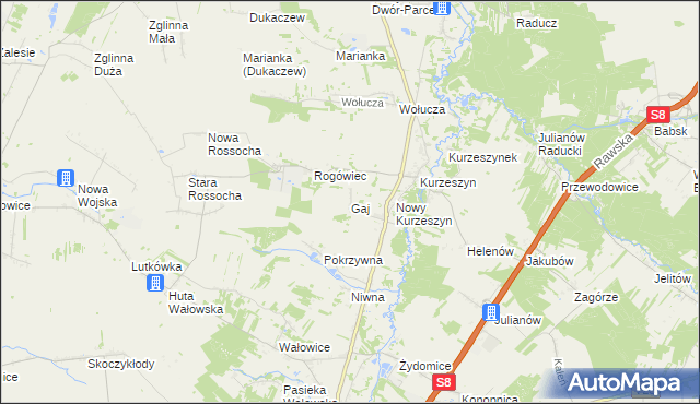 mapa Gaj gmina Rawa Mazowiecka, Gaj gmina Rawa Mazowiecka na mapie Targeo