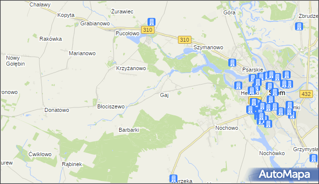 mapa Gaj gmina Śrem, Gaj gmina Śrem na mapie Targeo