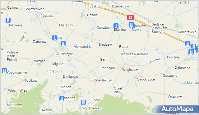 mapa Gaj gmina Wróblew, Gaj gmina Wróblew na mapie Targeo