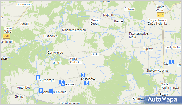 mapa Gałki gmina Rusinów, Gałki gmina Rusinów na mapie Targeo