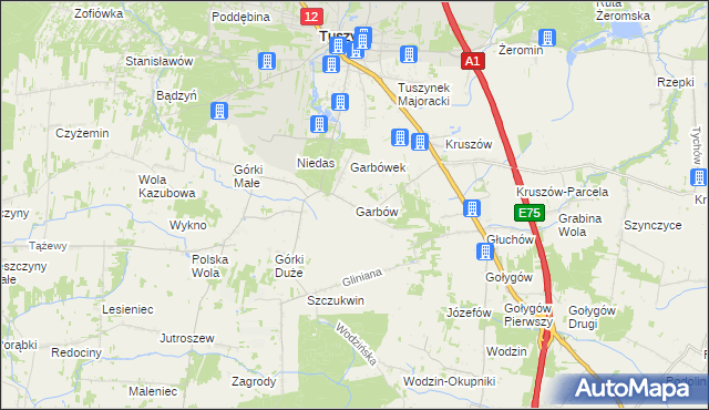 mapa Garbów gmina Tuszyn, Garbów gmina Tuszyn na mapie Targeo