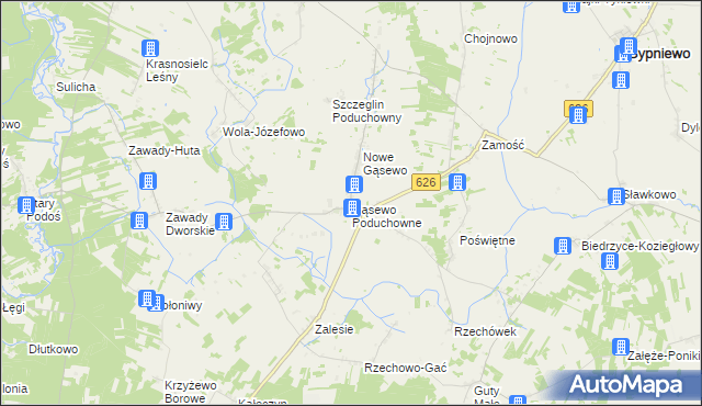 mapa Gąsewo Poduchowne, Gąsewo Poduchowne na mapie Targeo