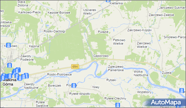 mapa Gąsiorowo gmina Zaręby Kościelne, Gąsiorowo gmina Zaręby Kościelne na mapie Targeo