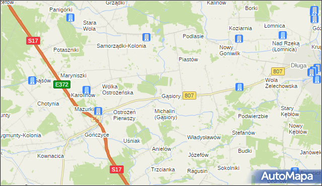 mapa Gąsiory gmina Żelechów, Gąsiory gmina Żelechów na mapie Targeo