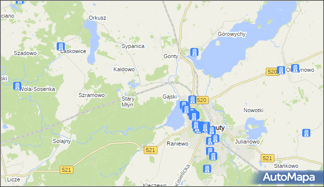 mapa Gąski gmina Prabuty, Gąski gmina Prabuty na mapie Targeo