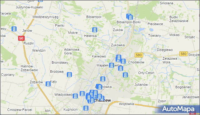 mapa Gawłów gmina Sochaczew, Gawłów gmina Sochaczew na mapie Targeo