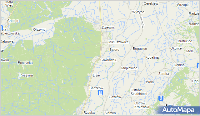 mapa Gawłówek gmina Drwinia, Gawłówek gmina Drwinia na mapie Targeo
