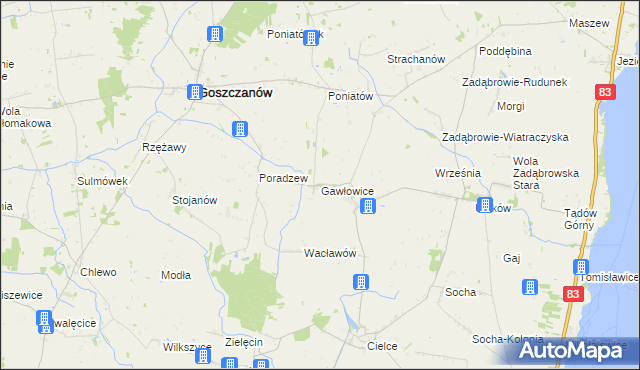 mapa Gawłowice gmina Goszczanów, Gawłowice gmina Goszczanów na mapie Targeo
