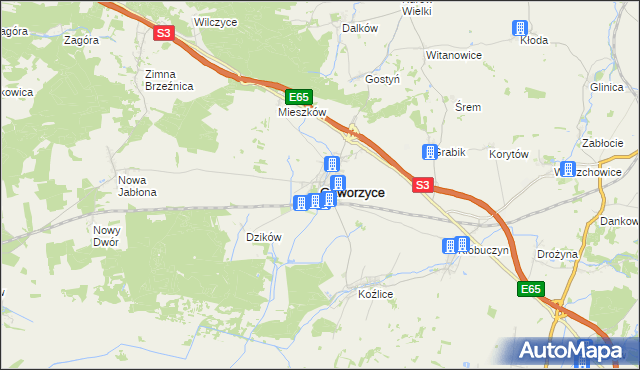 mapa Gaworzyce, Gaworzyce na mapie Targeo