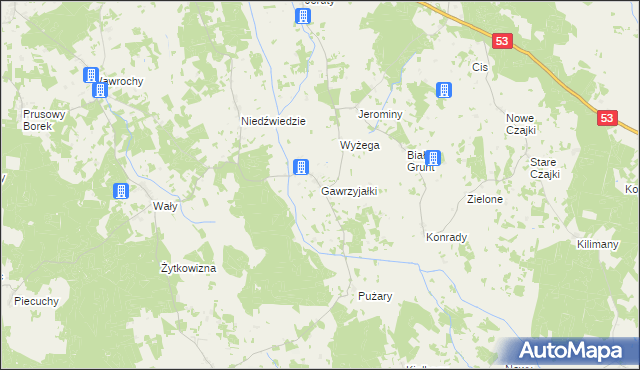 mapa Gawrzyjałki, Gawrzyjałki na mapie Targeo