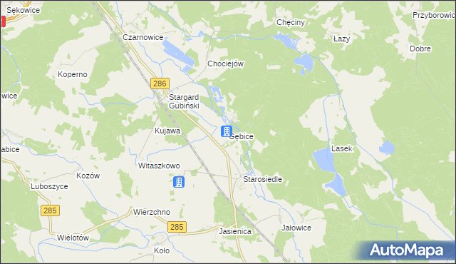mapa Gębice gmina Gubin, Gębice gmina Gubin na mapie Targeo