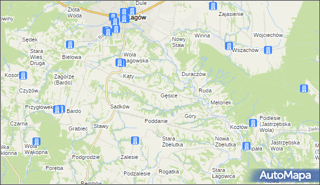 mapa Gęsice gmina Łagów, Gęsice gmina Łagów na mapie Targeo