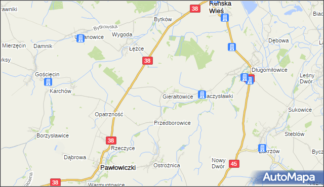 mapa Gierałtowice gmina Reńska Wieś, Gierałtowice gmina Reńska Wieś na mapie Targeo