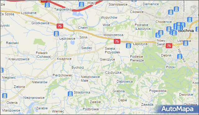 mapa Gierczyce gmina Bochnia, Gierczyce gmina Bochnia na mapie Targeo