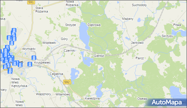 mapa Gierłoż gmina Kętrzyn, Gierłoż gmina Kętrzyn na mapie Targeo
