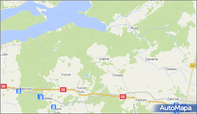 mapa Giętkie, Giętkie na mapie Targeo