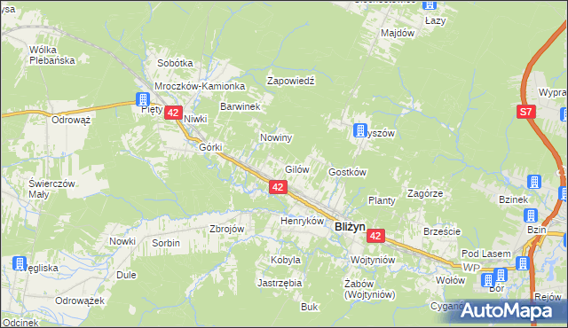 mapa Gilów gmina Bliżyn, Gilów gmina Bliżyn na mapie Targeo