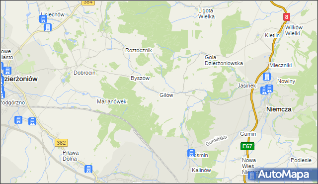 mapa Gilów gmina Niemcza, Gilów gmina Niemcza na mapie Targeo