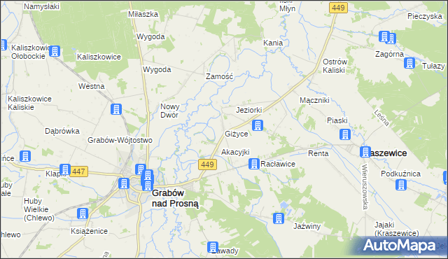 mapa Giżyce gmina Grabów nad Prosną, Giżyce gmina Grabów nad Prosną na mapie Targeo
