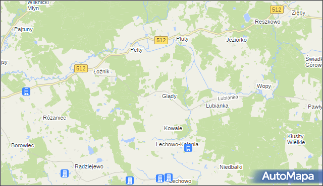 mapa Glądy gmina Pieniężno, Glądy gmina Pieniężno na mapie Targeo