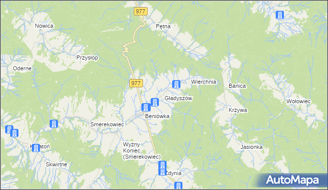 mapa Gładyszów, Gładyszów na mapie Targeo