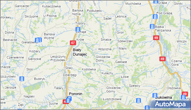 mapa Gliczarów Dolny, Gliczarów Dolny na mapie Targeo