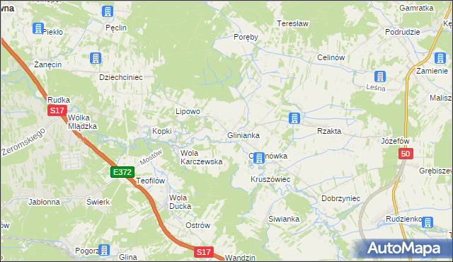 mapa Glinianka gmina Wiązowna, Glinianka gmina Wiązowna na mapie Targeo