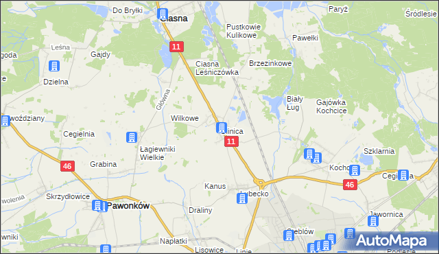 mapa Glinica gmina Ciasna, Glinica gmina Ciasna na mapie Targeo