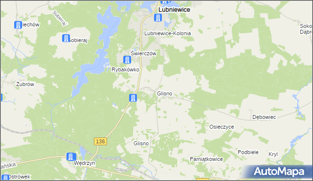 mapa Glisno gmina Lubniewice, Glisno gmina Lubniewice na mapie Targeo