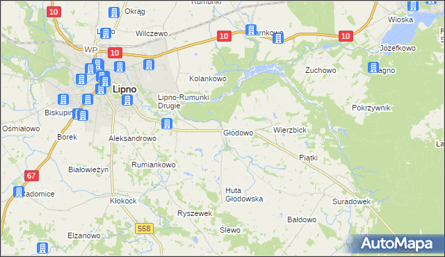 mapa Głodowo gmina Lipno, Głodowo gmina Lipno na mapie Targeo
