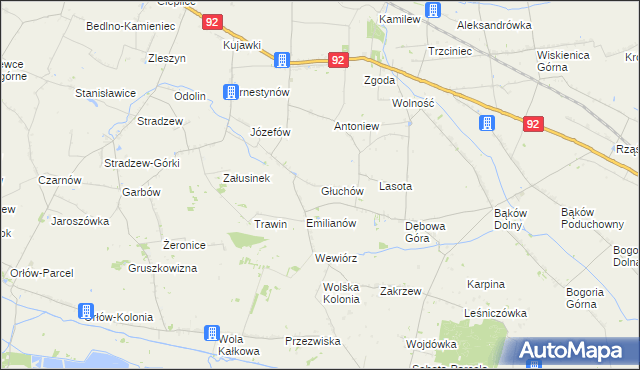 mapa Głuchów gmina Bedlno, Głuchów gmina Bedlno na mapie Targeo