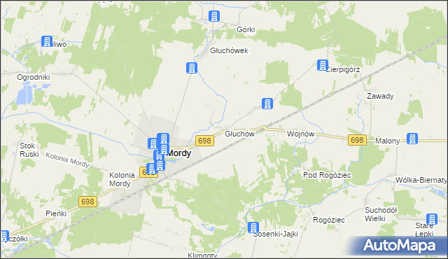 mapa Głuchów gmina Mordy, Głuchów gmina Mordy na mapie Targeo