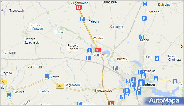 mapa Głuchowo gmina Chełmża, Głuchowo gmina Chełmża na mapie Targeo