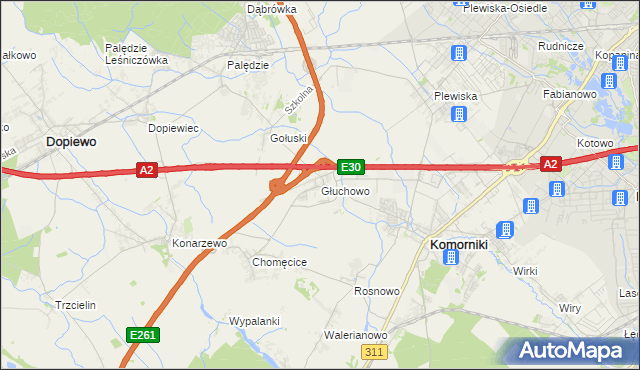 mapa Głuchowo gmina Komorniki, Głuchowo gmina Komorniki na mapie Targeo