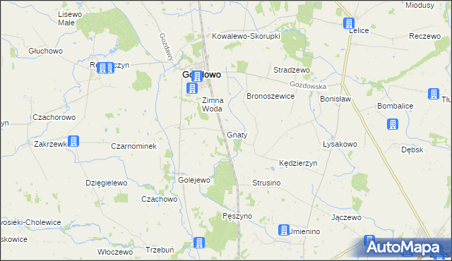 mapa Gnaty gmina Gozdowo, Gnaty gmina Gozdowo na mapie Targeo