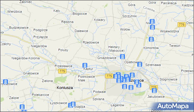 mapa Gniazdowice, Gniazdowice na mapie Targeo