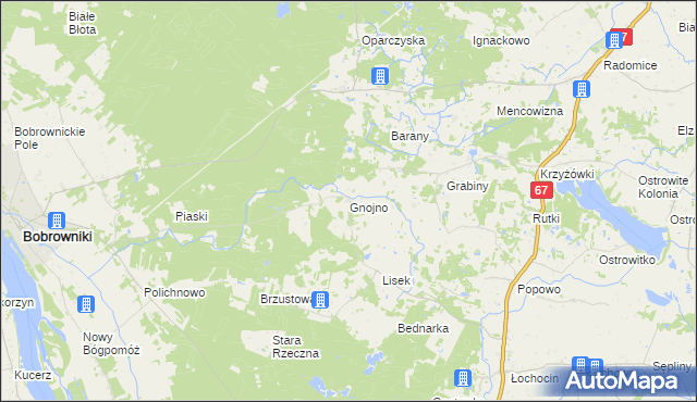 mapa Gnojno gmina Bobrowniki, Gnojno gmina Bobrowniki na mapie Targeo