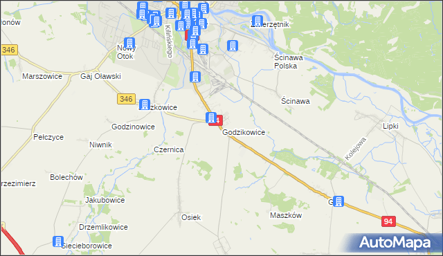 mapa Godzikowice, Godzikowice na mapie Targeo