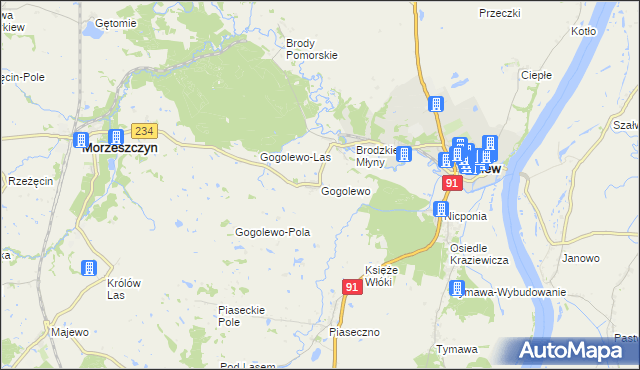 mapa Gogolewo gmina Gniew, Gogolewo gmina Gniew na mapie Targeo