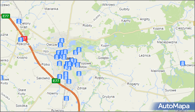 mapa Gołąbki gmina Pasłęk, Gołąbki gmina Pasłęk na mapie Targeo