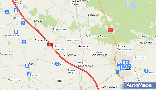 mapa Gołaszewo gmina Kowal, Gołaszewo gmina Kowal na mapie Targeo