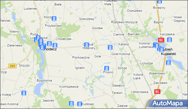 mapa Gole gmina Lubień Kujawski, Gole gmina Lubień Kujawski na mapie Targeo