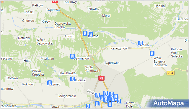 mapa Gołębiów gmina Lipsko, Gołębiów gmina Lipsko na mapie Targeo