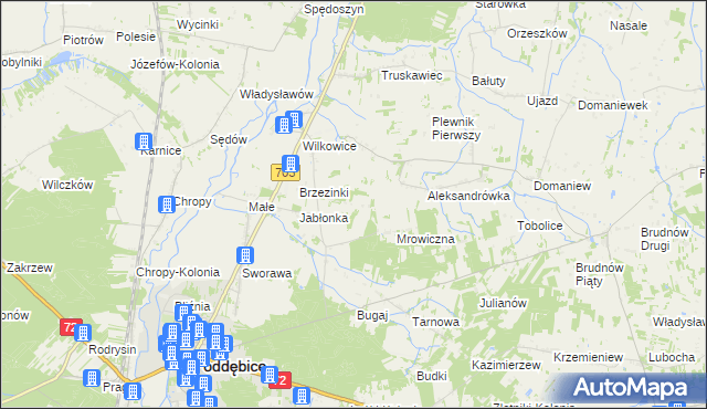 mapa Golice gmina Poddębice, Golice gmina Poddębice na mapie Targeo