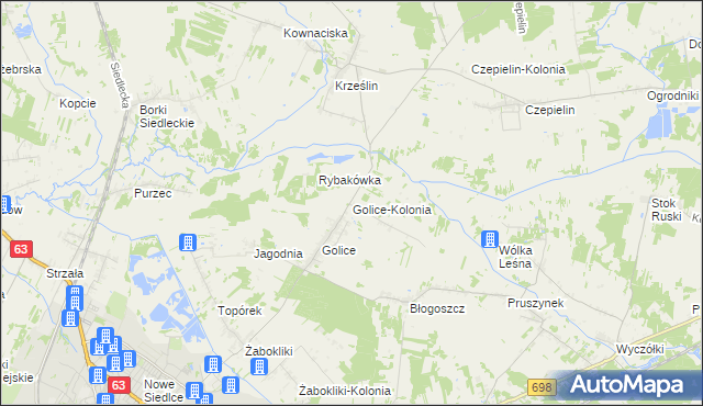 mapa Golice-Kolonia, Golice-Kolonia na mapie Targeo
