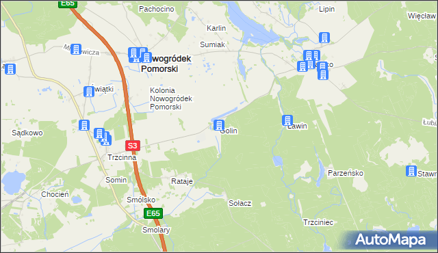 mapa Golin gmina Nowogródek Pomorski, Golin gmina Nowogródek Pomorski na mapie Targeo