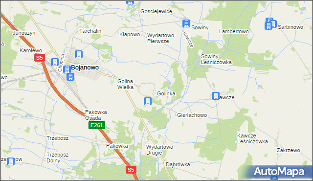 mapa Golinka gmina Bojanowo, Golinka gmina Bojanowo na mapie Targeo